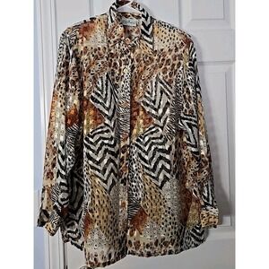 Patchington Womans Long‎ Sleeve Shirt Size Medium Tiger Print See Through Fabric